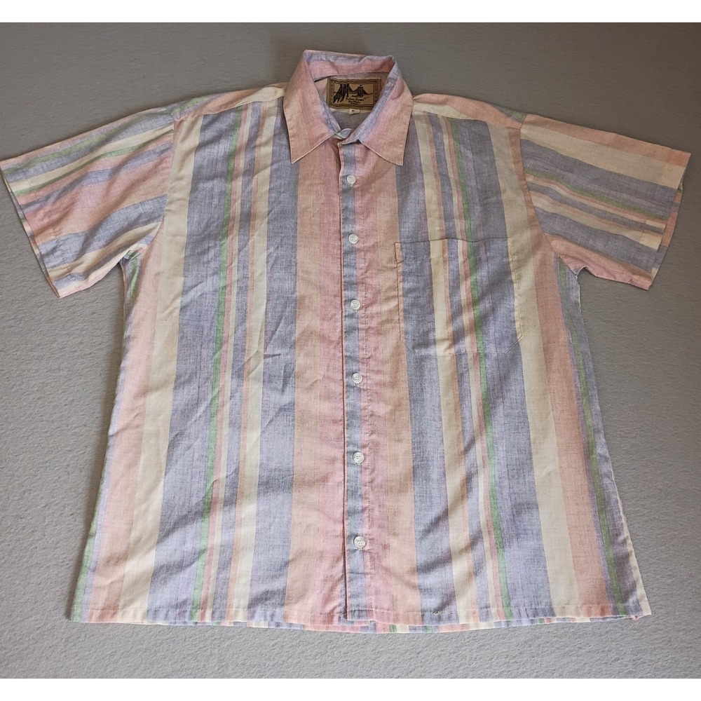 Vtg Fulton Street Button Up Mens M Short Sleeved Pastel Stripes 90s, NWOT - Picture 2 of 11